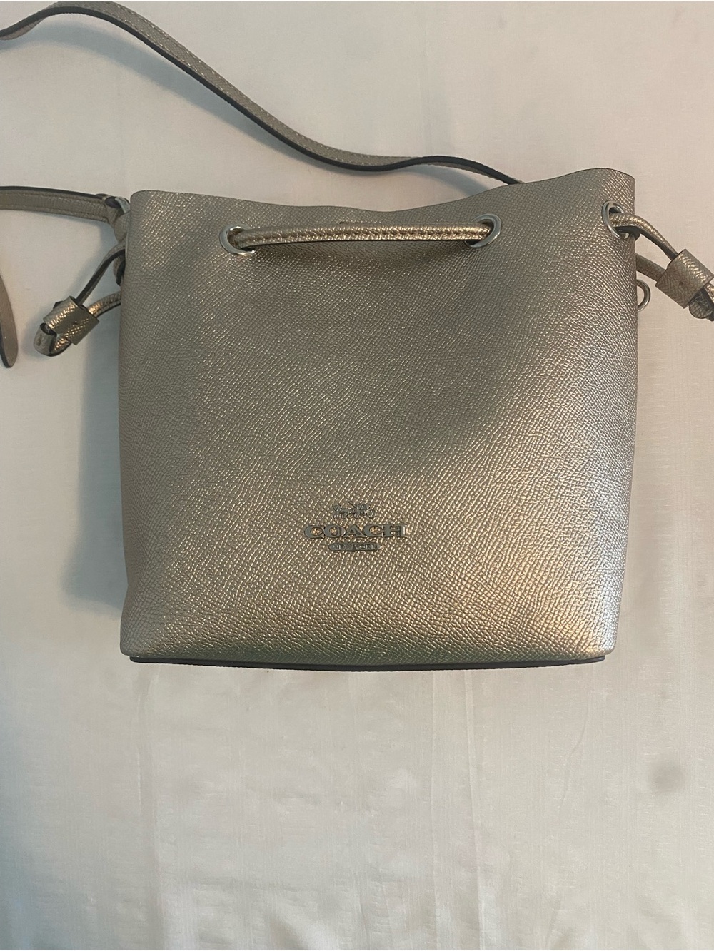 Coach Metallic Silver Crossbody Bucket Bag